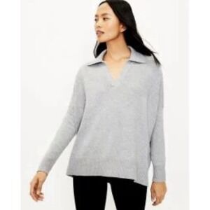 LOFT Women's Gray Collared Oversized Sweater Size XL New $69.50